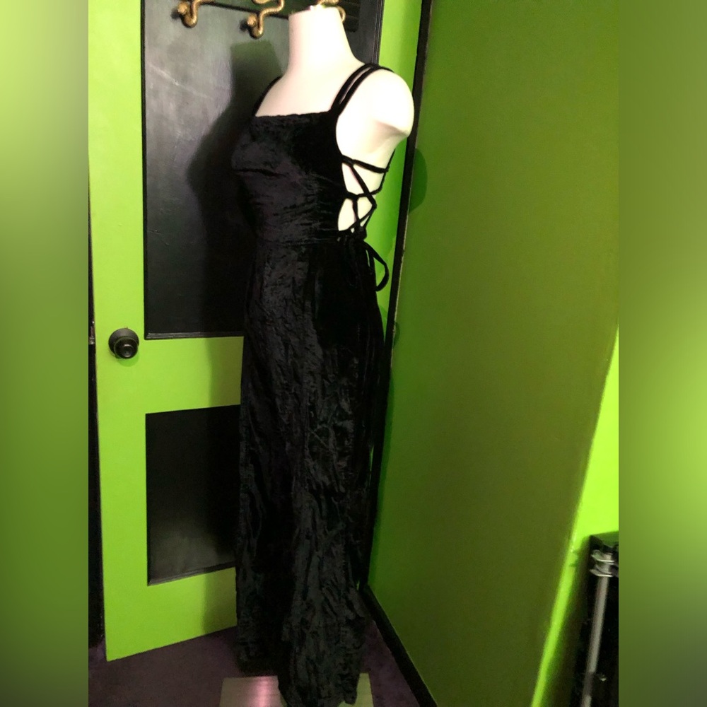 Free people black velvet lace up jumpsuit